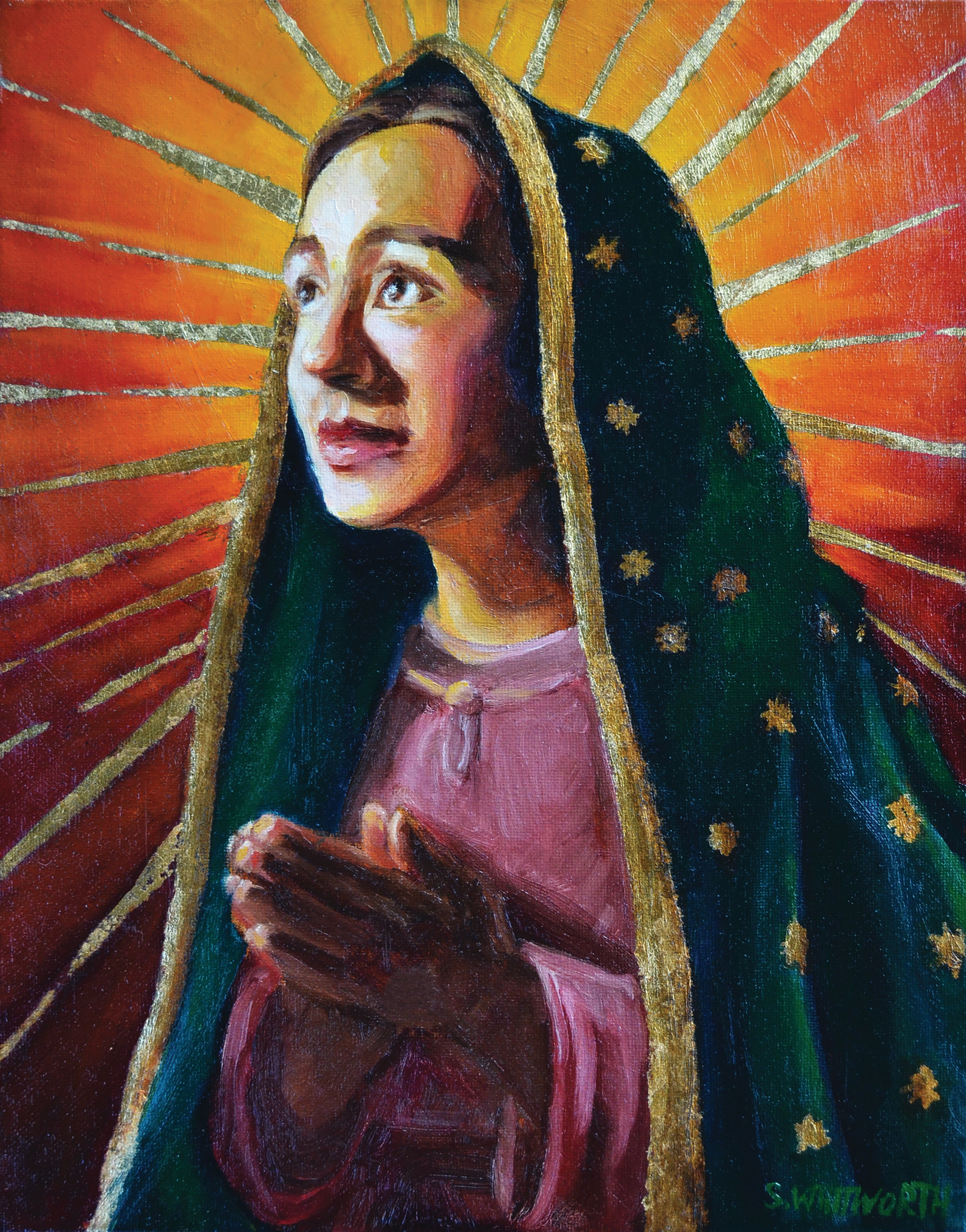 Nuestra Señora de Guadalupe original oil painting by S. K. Whitworth
