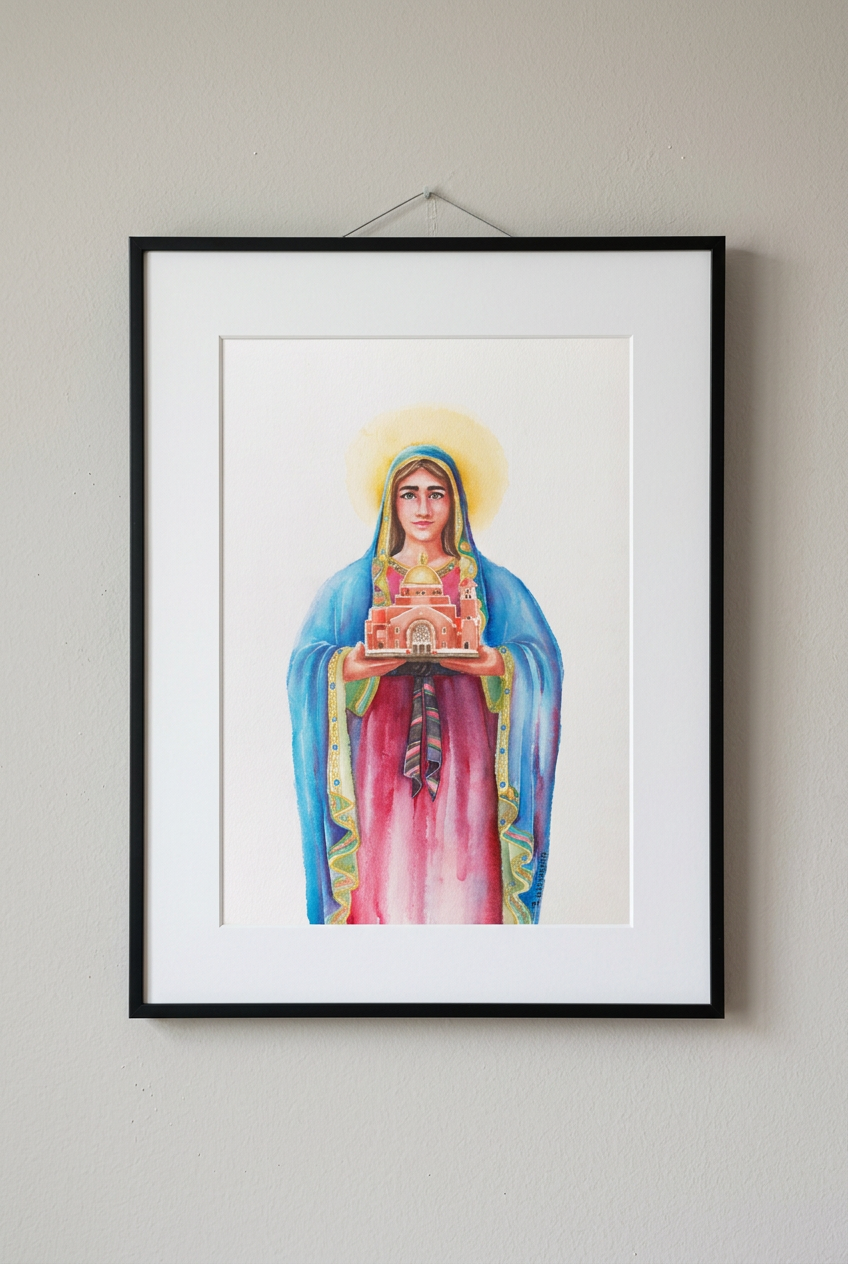 Mary Mother of the Church framed print mockup with full composition